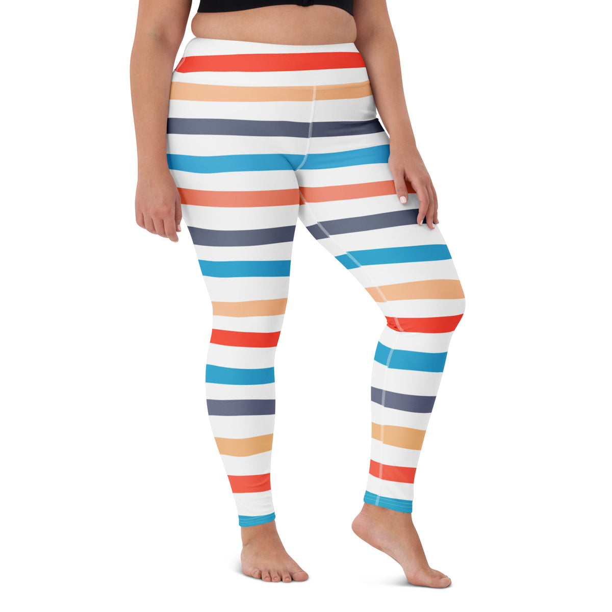 Women's Colorful Striped Beach Themed Buttery Soft Yoga Leggings - Quick Drying, High Waisted Comfort