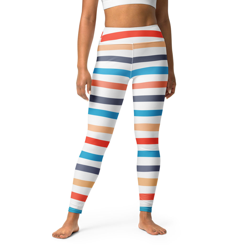 Women's Colorful Striped Beach Themed Buttery Soft Yoga Leggings - Quick Drying, High Waisted Comfort