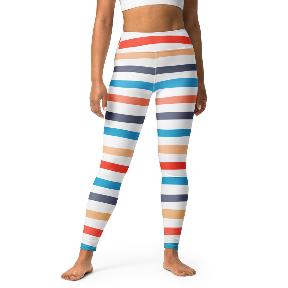 Women's Colorful Striped Beach Themed Buttery Soft Yoga Leggings - Quick Drying, High Waisted Comfort