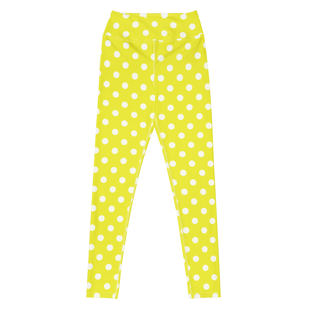 Women's Vibrant Yellow Polka Dot Buttery Soft Yoga Leggings - Quick Drying, High Waisted Comfort