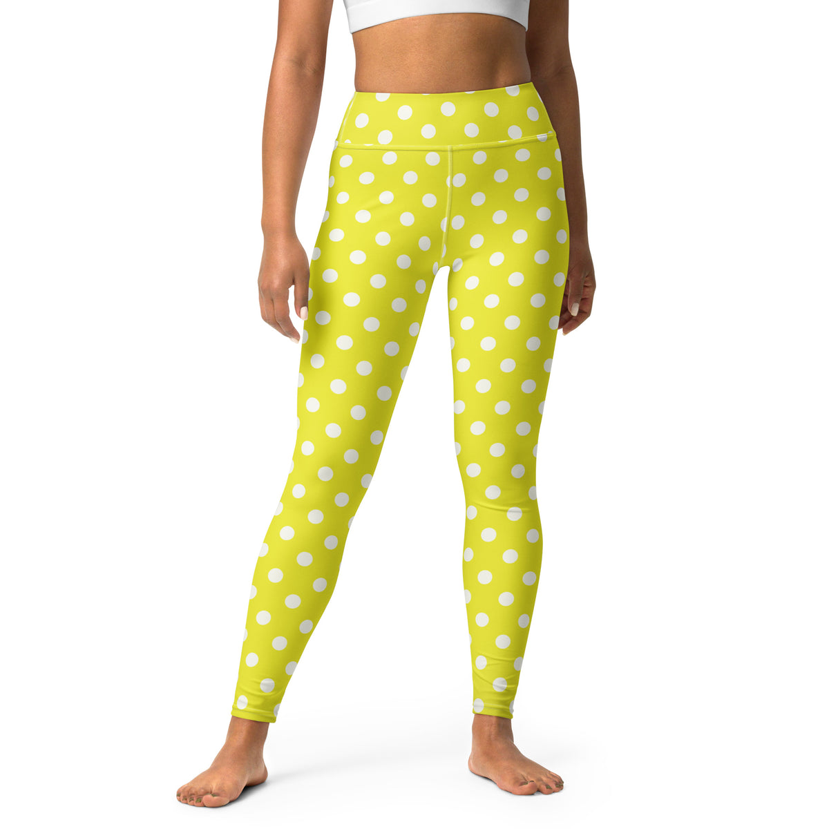 Women's Vibrant Yellow Polka Dot Buttery Soft Yoga Leggings - Quick Drying, High Waisted Comfort