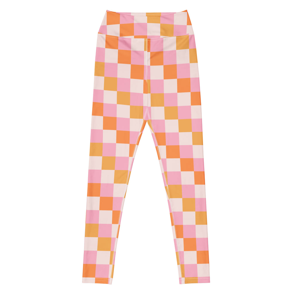 Women's Sunset Checkerboard Buttery Soft Yoga Leggings - Quick Drying, High Waisted Comfort