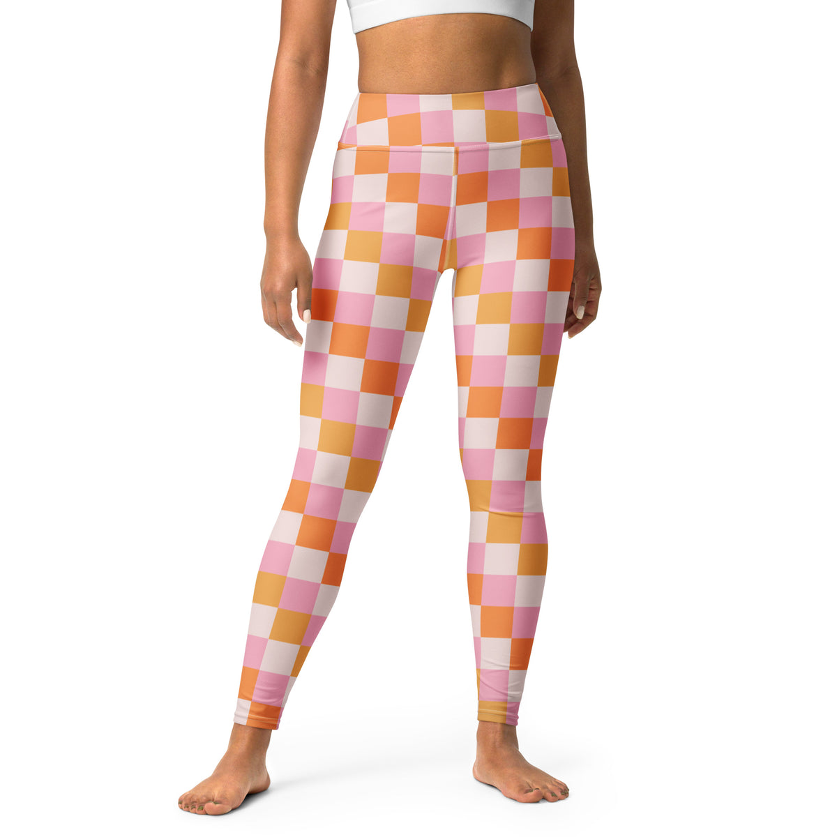 Women's Sunset Checkerboard Buttery Soft Yoga Leggings - Quick Drying, High Waisted Comfort