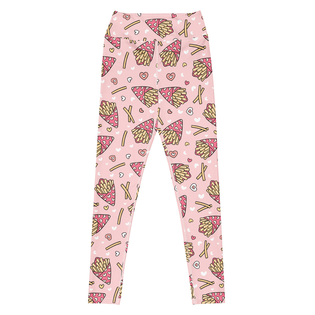 Women's Pink French Fries Buttery Soft Yoga Leggings - Quick Drying, High Waisted Comfort