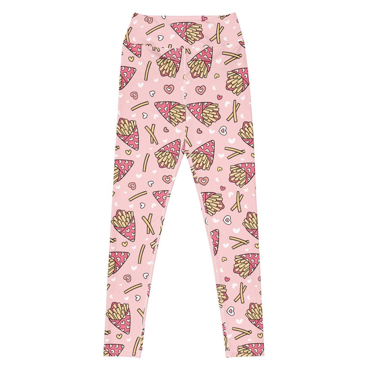 Women's Pink French Fries Buttery Soft Yoga Leggings - Quick Drying, High Waisted Comfort
