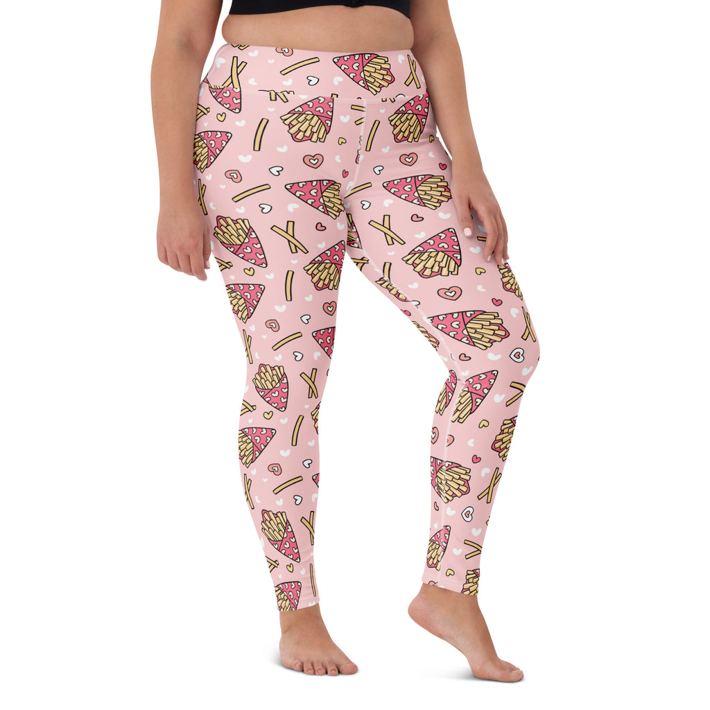 Women's Pink French Fries Buttery Soft Yoga Leggings - Quick Drying, High Waisted Comfort