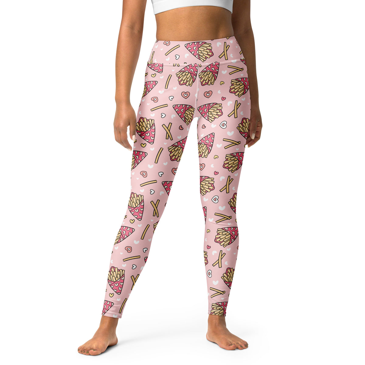 Women's Pink French Fries Buttery Soft Yoga Leggings - Quick Drying, High Waisted Comfort