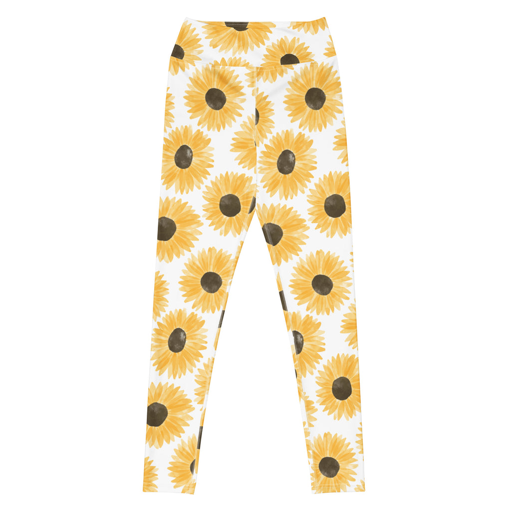 Women's Watercolor Sunflower Buttery Soft Yoga Leggings - Quick Drying, High Waisted Comfort
