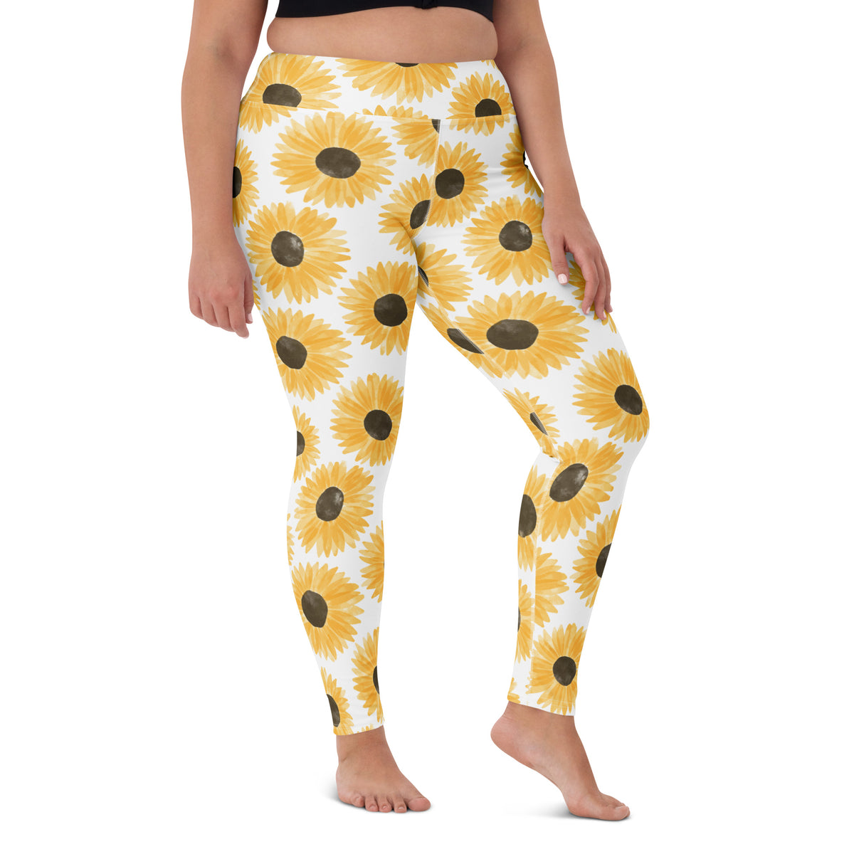 Women's Watercolor Sunflower Buttery Soft Yoga Leggings - Quick Drying, High Waisted Comfort