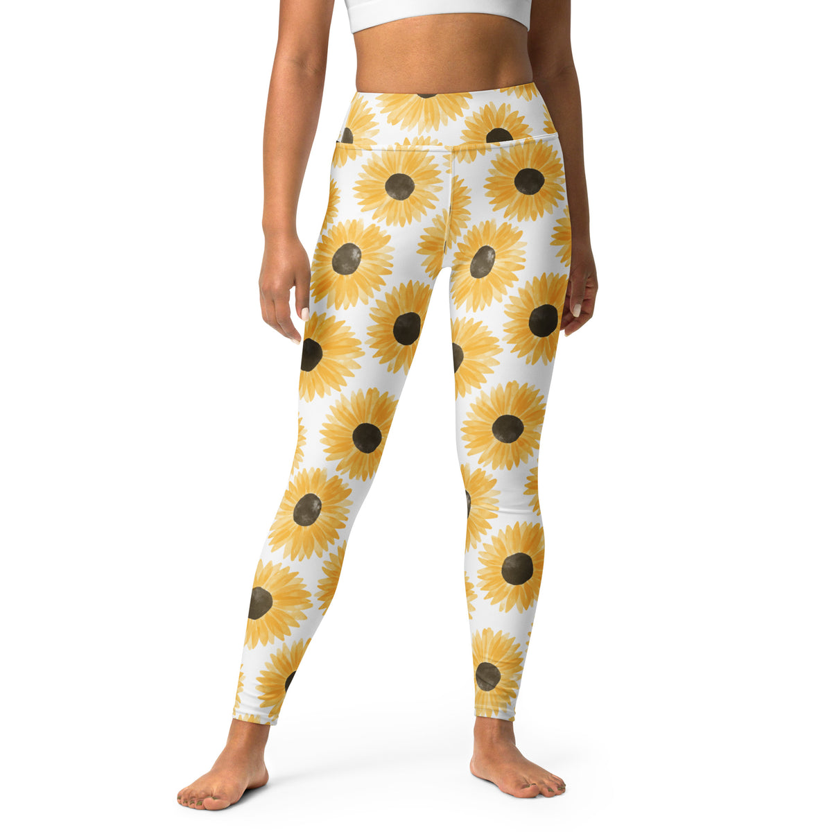 Women's Watercolor Sunflower Buttery Soft Yoga Leggings - Quick Drying, High Waisted Comfort