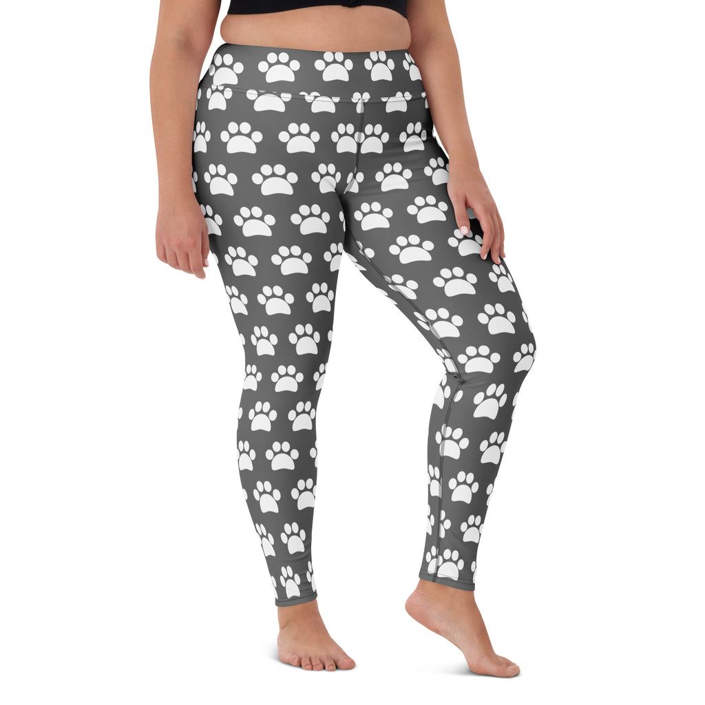 Women's Gray Paw Print Buttery Soft Yoga Leggings - Quick Drying, High Waisted Comfort