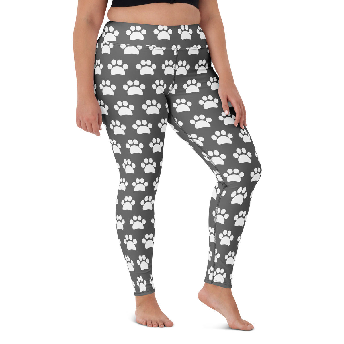 Women's Gray Paw Print Buttery Soft Yoga Leggings - Quick Drying, High Waisted Comfort