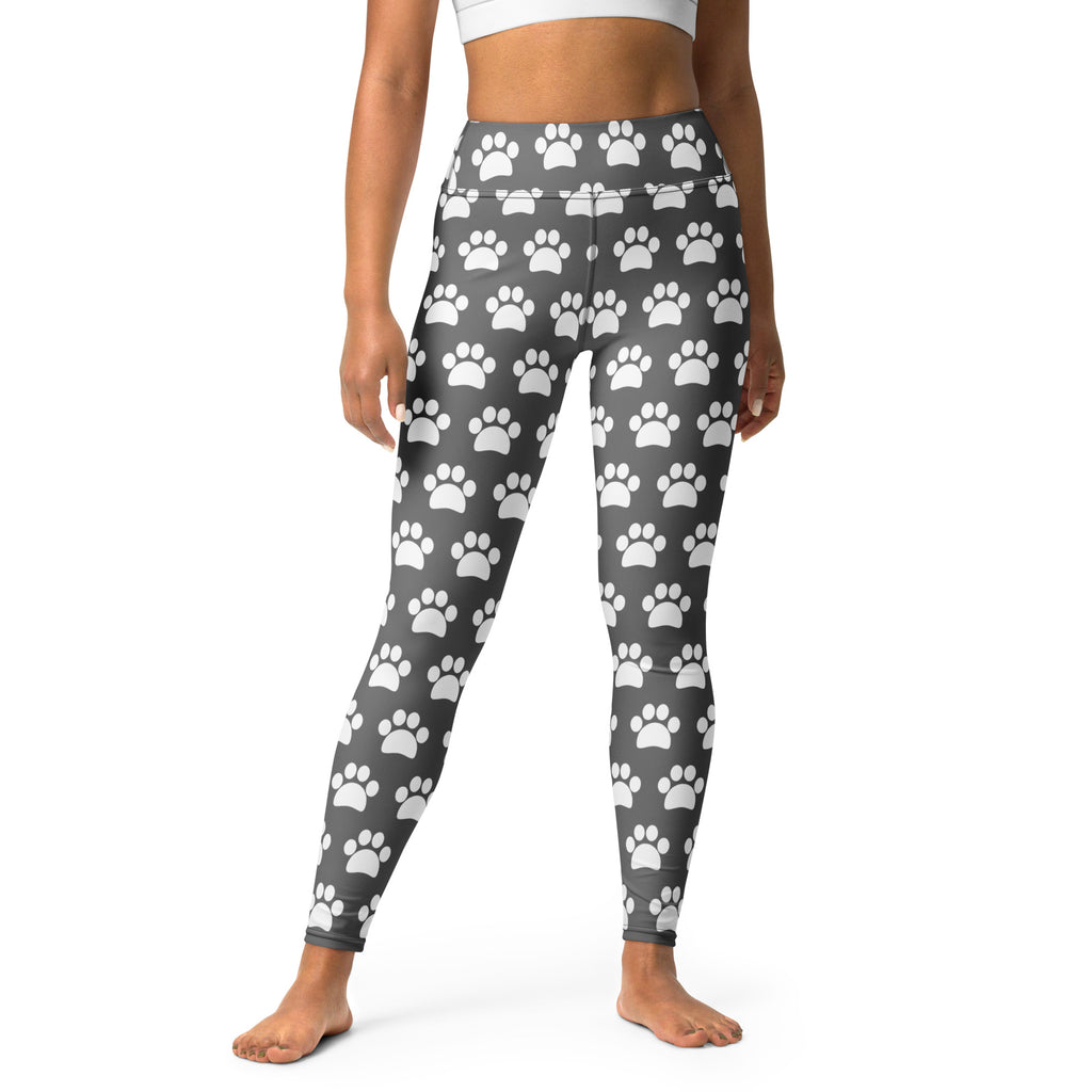 Women's Gray Paw Print Buttery Soft Yoga Leggings - Quick Drying, High Waisted Comfort