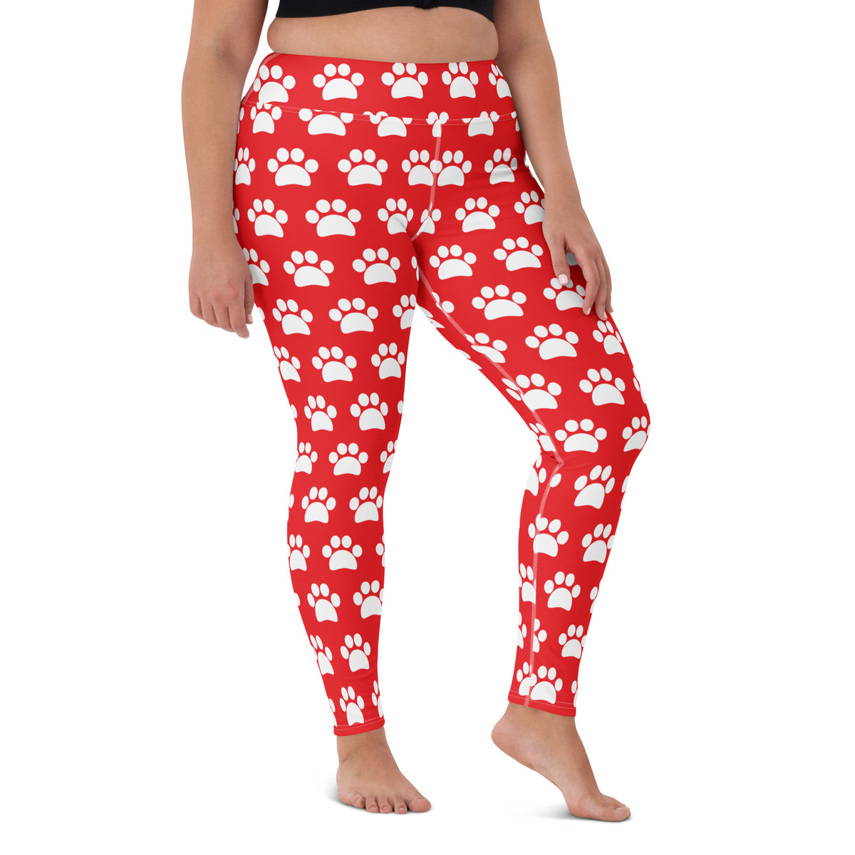 Women's Red Paw Print Buttery Soft Yoga Leggings - Quick Drying, High Waisted Comfort