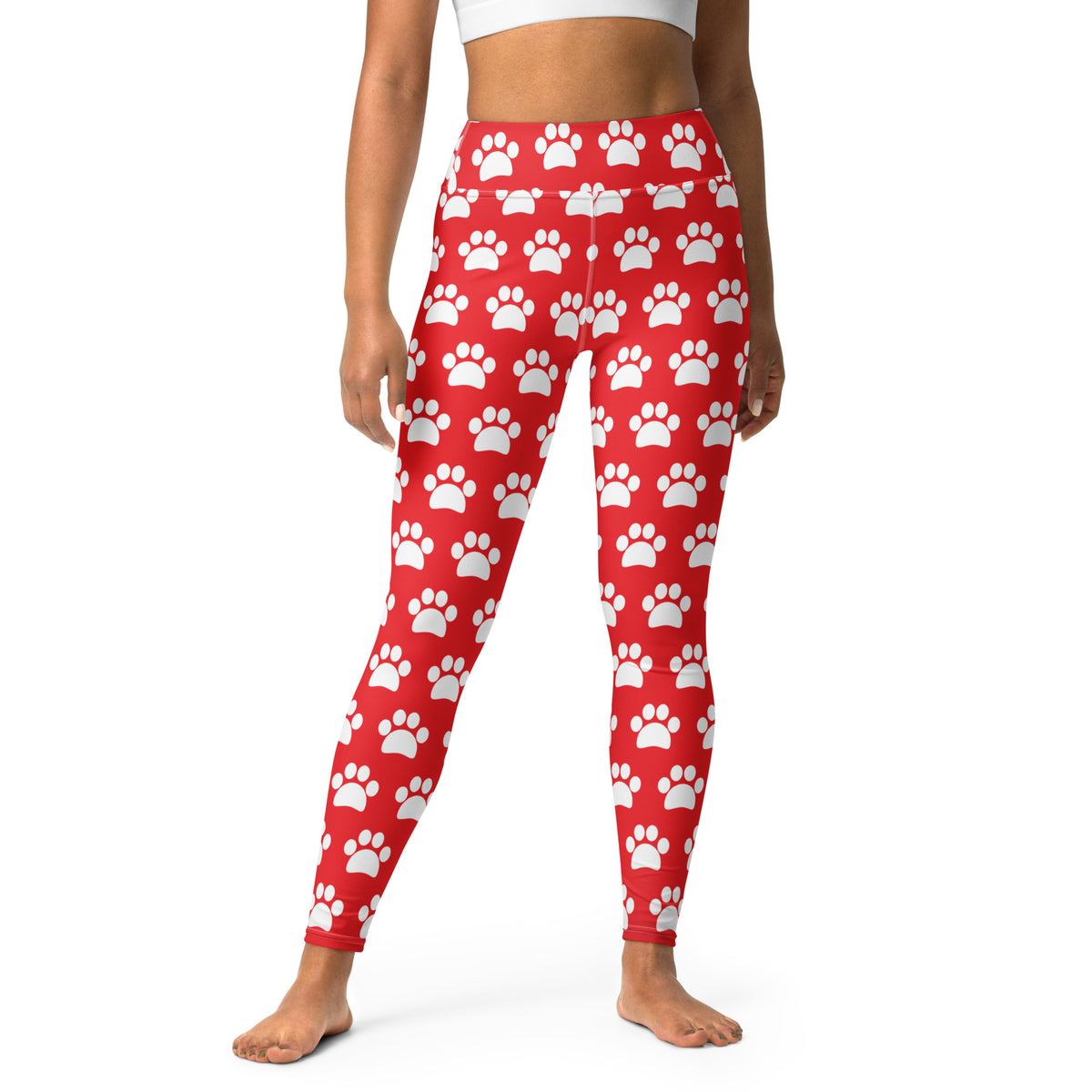 Women's Red Paw Print Buttery Soft Yoga Leggings - Quick Drying, High Waisted Comfort