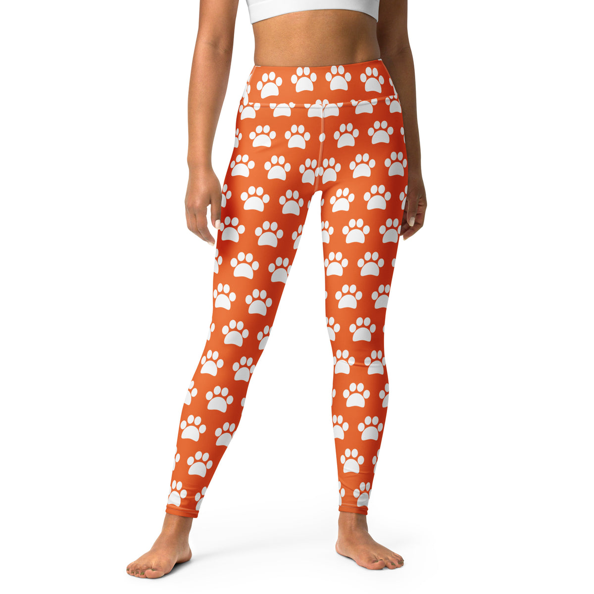 Women's Orange Paw Print Buttery Soft Yoga Leggings - Quick Drying, High Waisted Comfort