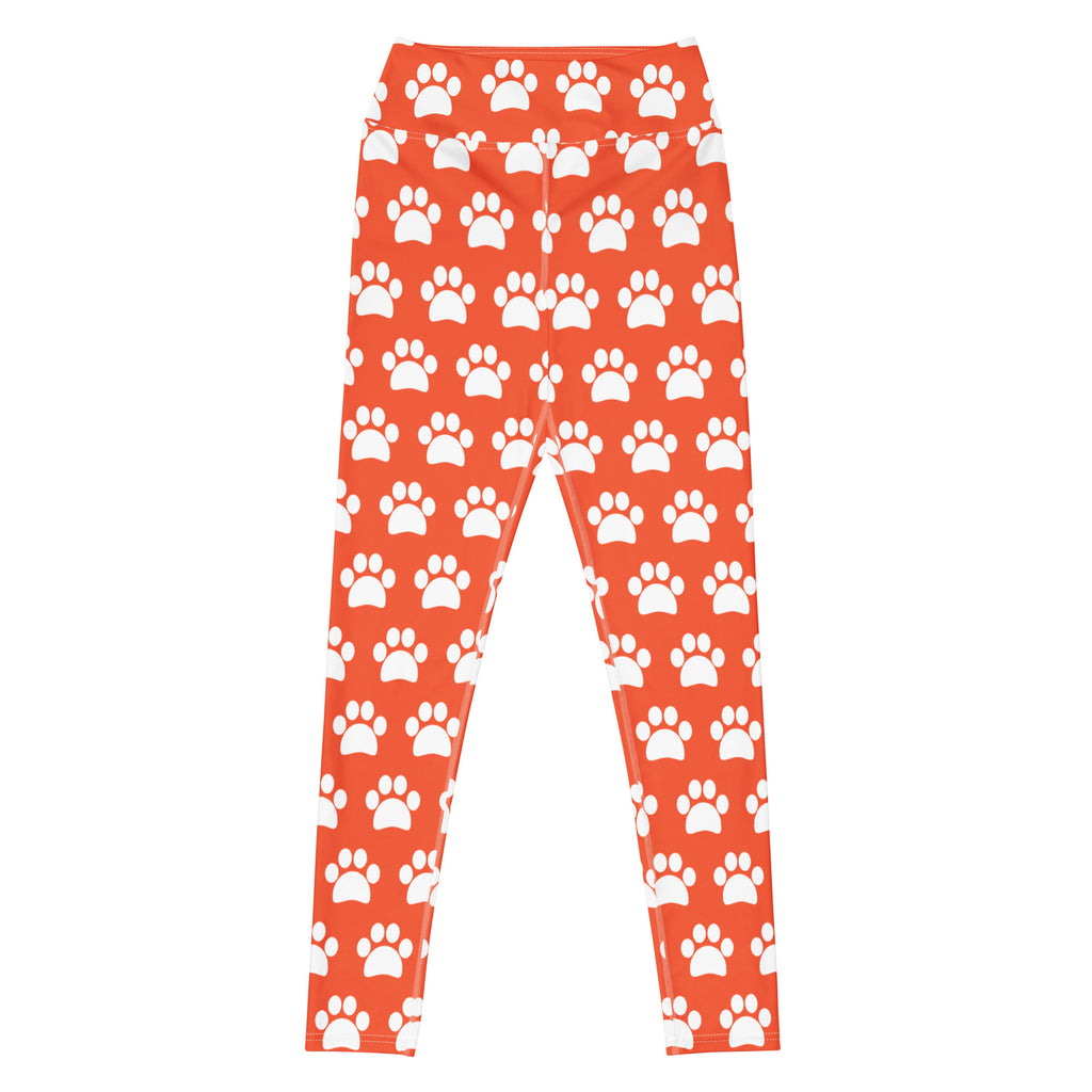 Women's Bright Orange Paw Print Buttery Soft Yoga Leggings - Quick Drying, High Waisted Comfort