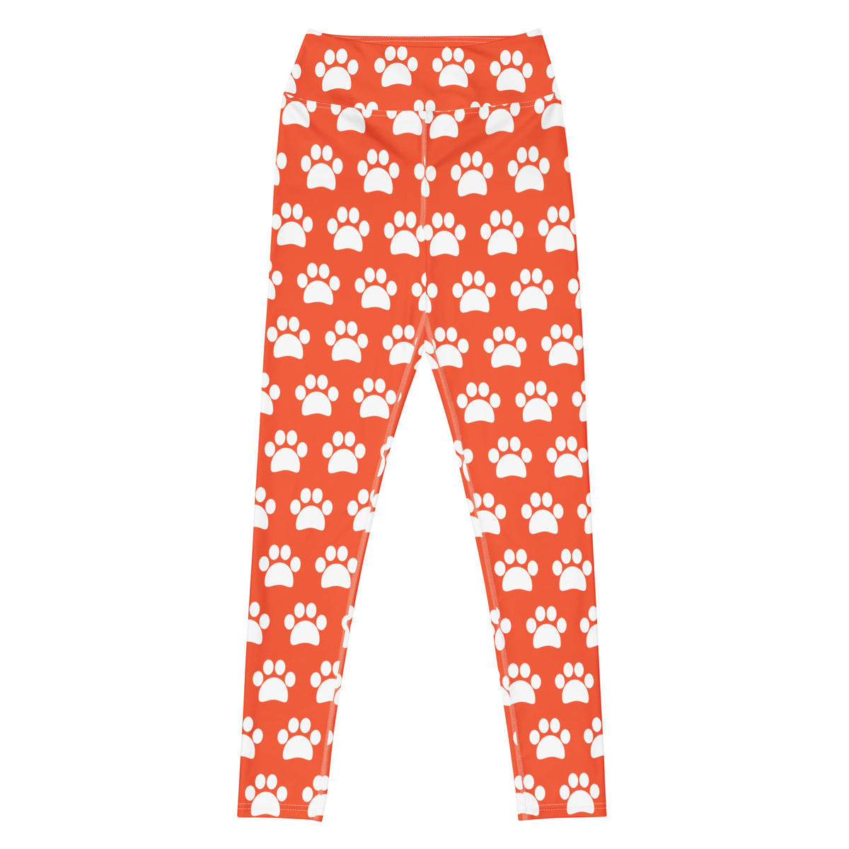 Women's Bright Orange Paw Print Buttery Soft Yoga Leggings - Quick Drying, High Waisted Comfort