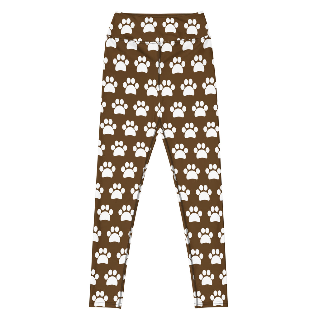 Women's Brown Paw Print Buttery Soft Yoga Leggings - Quick Drying, High Waisted Comfort