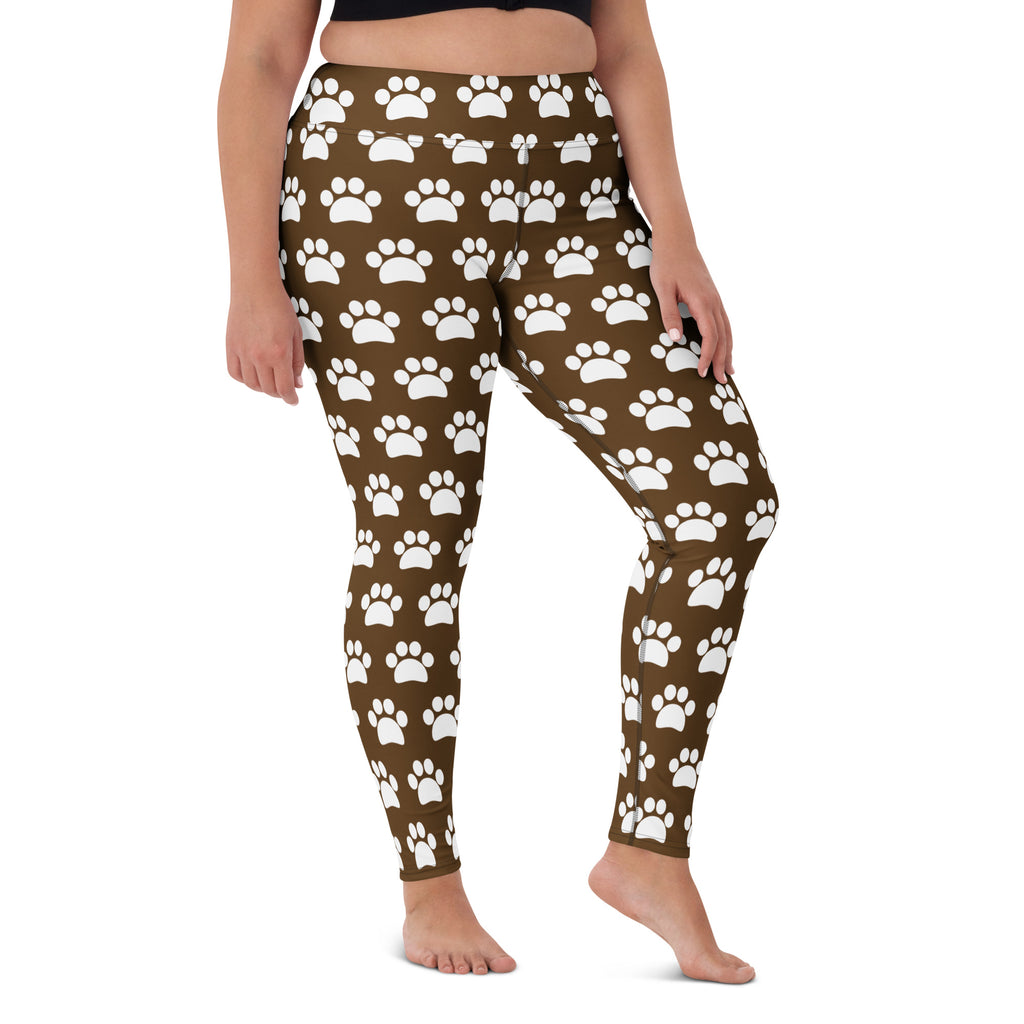 Women's Brown Paw Print Buttery Soft Yoga Leggings - Quick Drying, High Waisted Comfort
