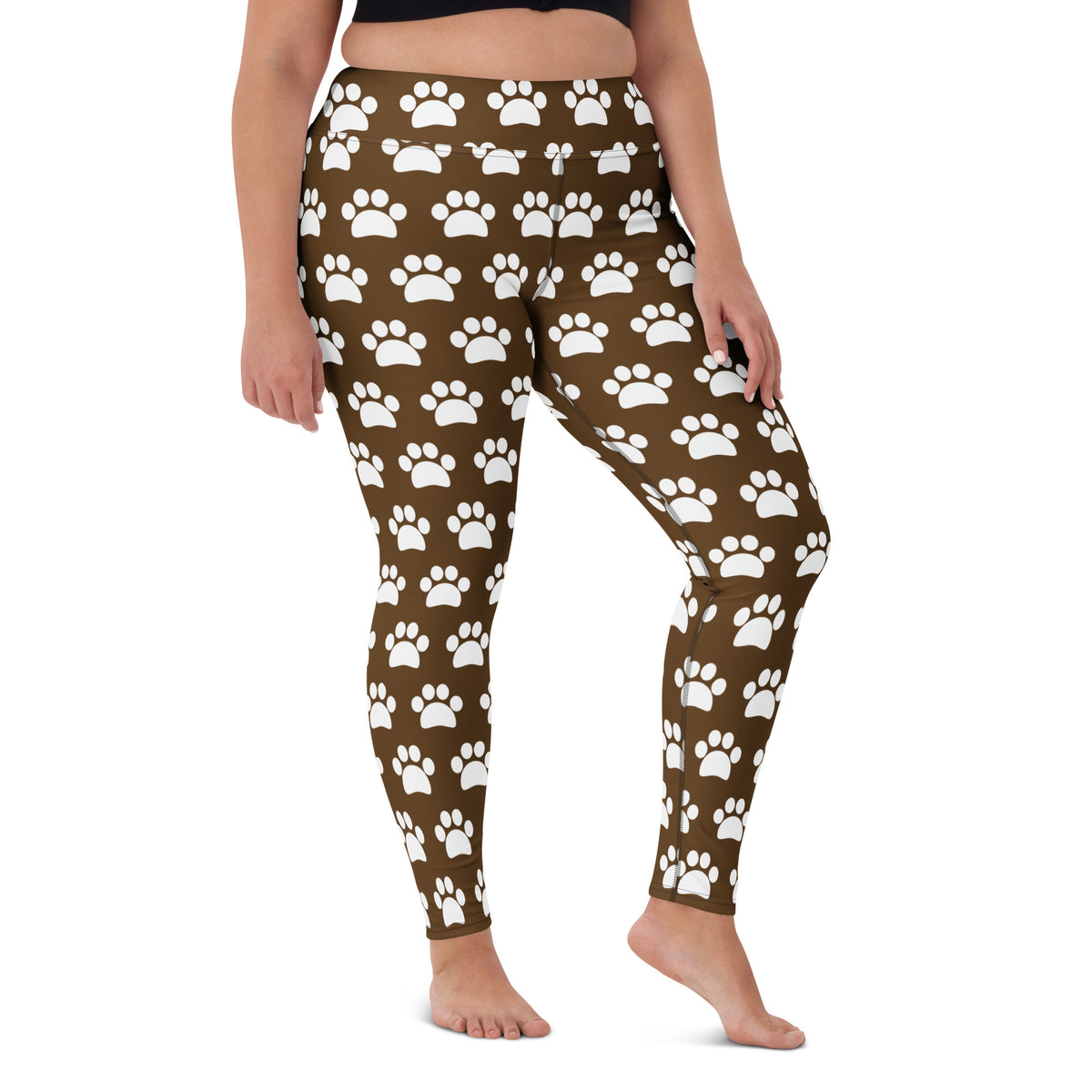 Women's Brown Paw Print Buttery Soft Yoga Leggings - Quick Drying, High Waisted Comfort