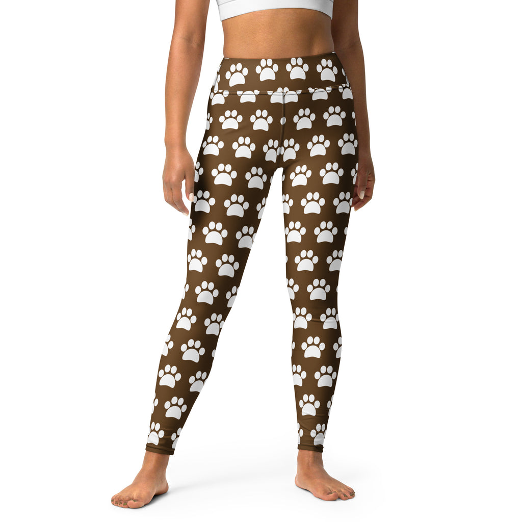 Women's Brown Paw Print Buttery Soft Yoga Leggings - Quick Drying, High Waisted Comfort