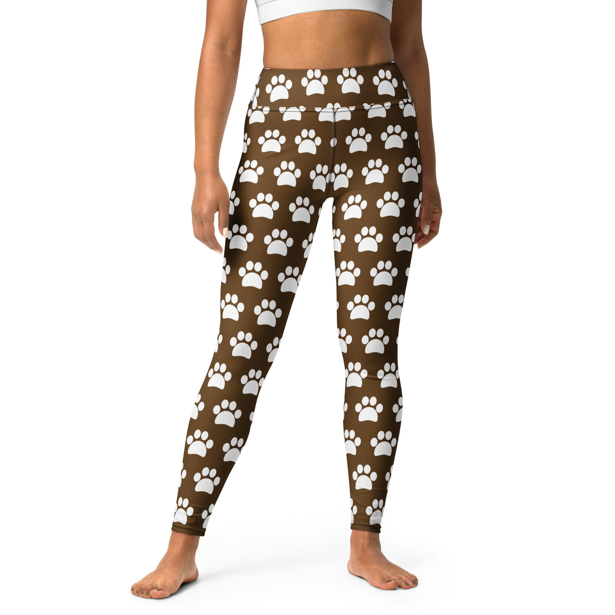 Women's Brown Paw Print Buttery Soft Yoga Leggings - Quick Drying, High Waisted Comfort