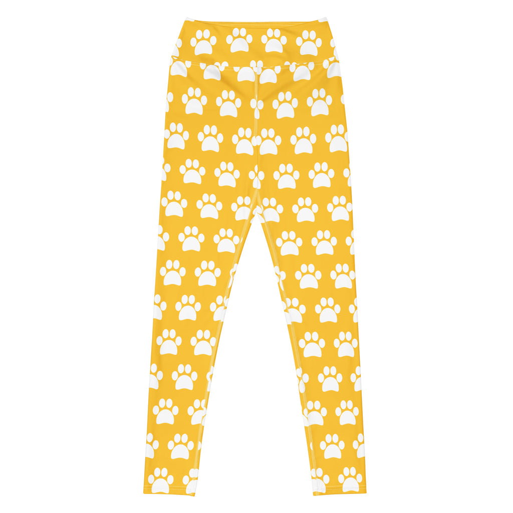Women's Yellow Paw Print Buttery Soft Yoga Leggings - Quick Drying, High Waisted Comfort