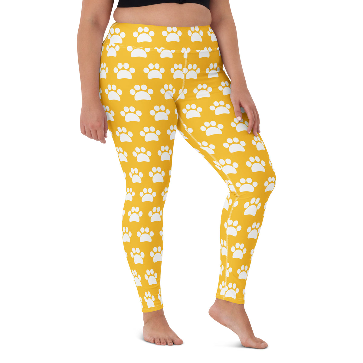 Women's Yellow Paw Print Buttery Soft Yoga Leggings - Quick Drying, High Waisted Comfort