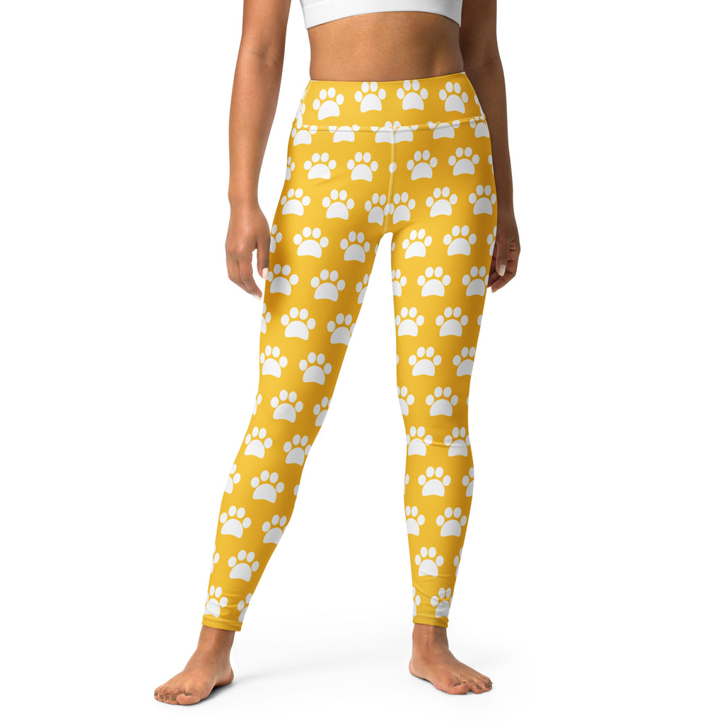 Women's Yellow Paw Print Buttery Soft Yoga Leggings - Quick Drying, High Waisted Comfort