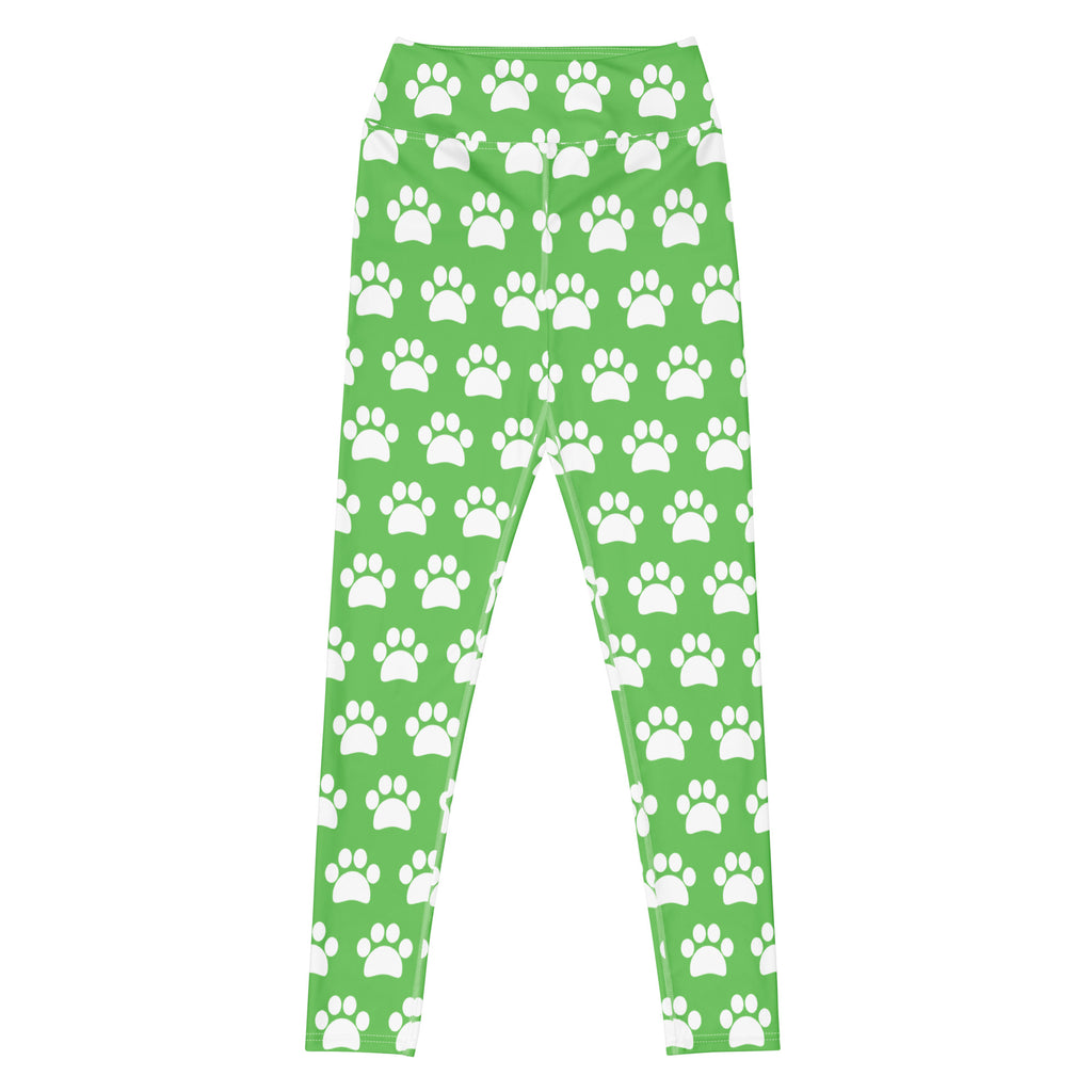 Women's Green Paw Print Buttery Soft Yoga Leggings - Quick Drying, High Waisted Comfort