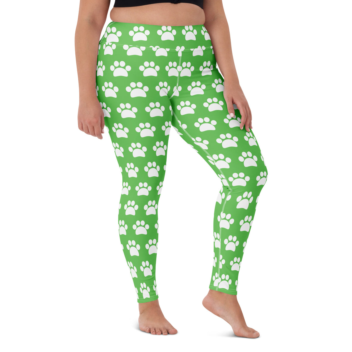 Women's Green Paw Print Buttery Soft Yoga Leggings - Quick Drying, High Waisted Comfort