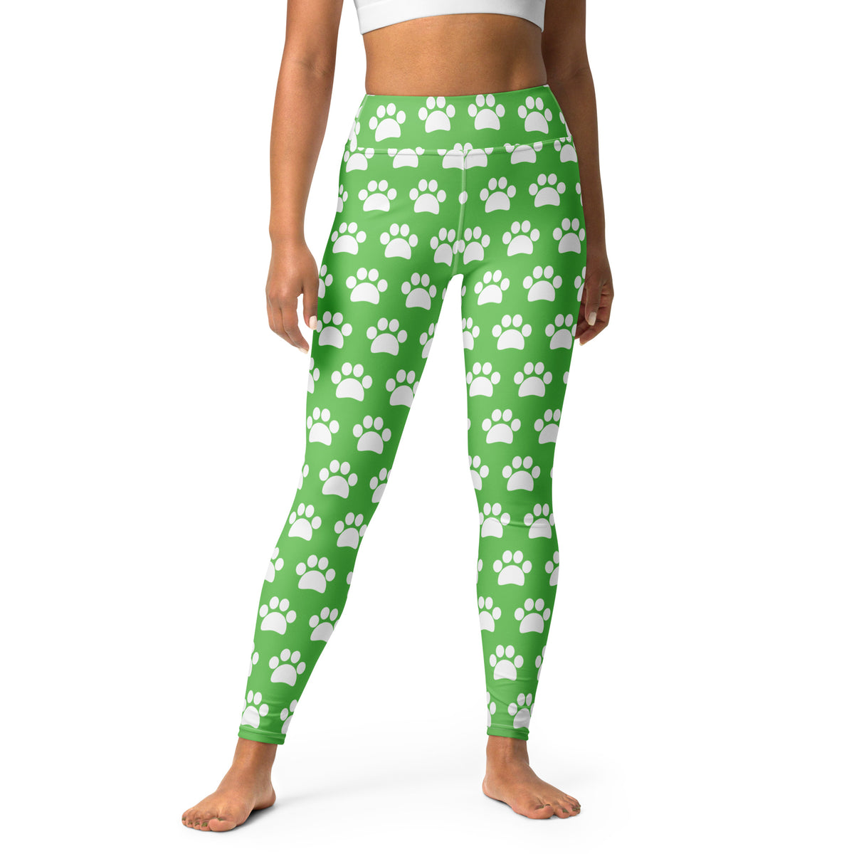 Women's Green Paw Print Buttery Soft Yoga Leggings - Quick Drying, High Waisted Comfort