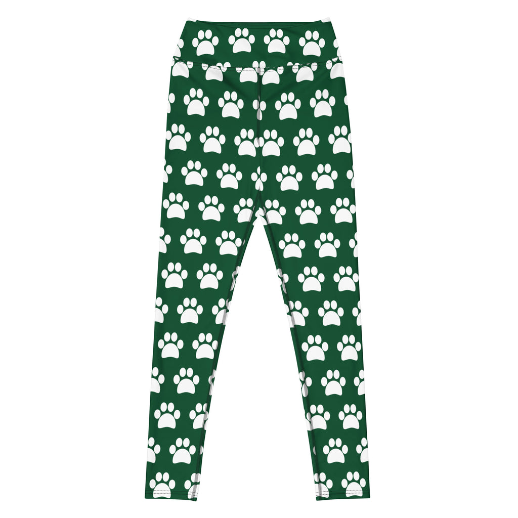 Women's Forest Green Paw Print Buttery Soft Yoga Leggings - Quick Drying, High Waisted Comfort