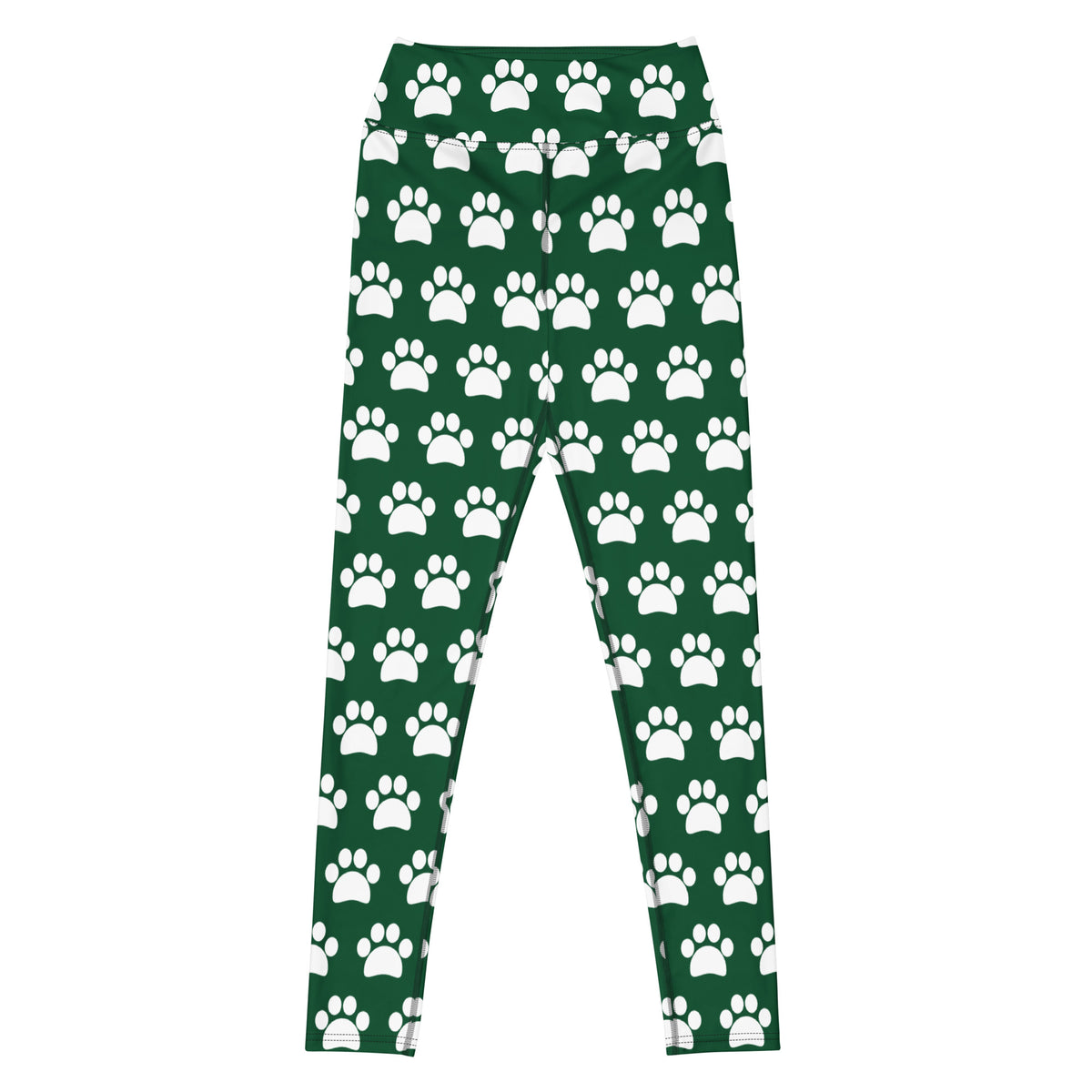 Women's Forest Green Paw Print Buttery Soft Yoga Leggings - Quick Drying, High Waisted Comfort