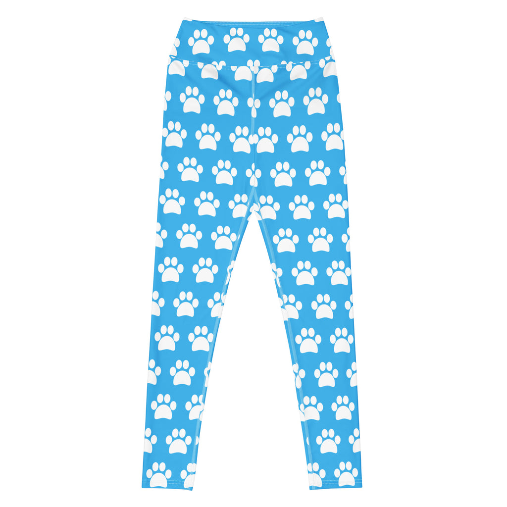 Women's Light Blue Paw Print Buttery Soft Yoga Leggings - Quick Drying, High Waisted Comfort