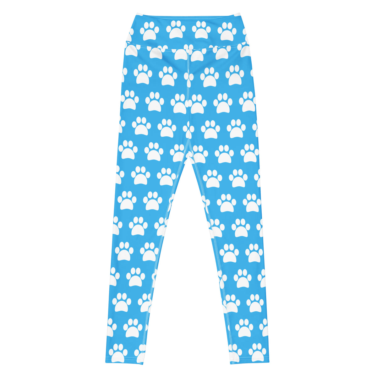Women's Light Blue Paw Print Buttery Soft Yoga Leggings - Quick Drying, High Waisted Comfort