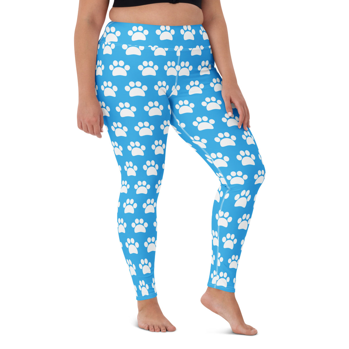 Women's Light Blue Paw Print Buttery Soft Yoga Leggings - Quick Drying, High Waisted Comfort