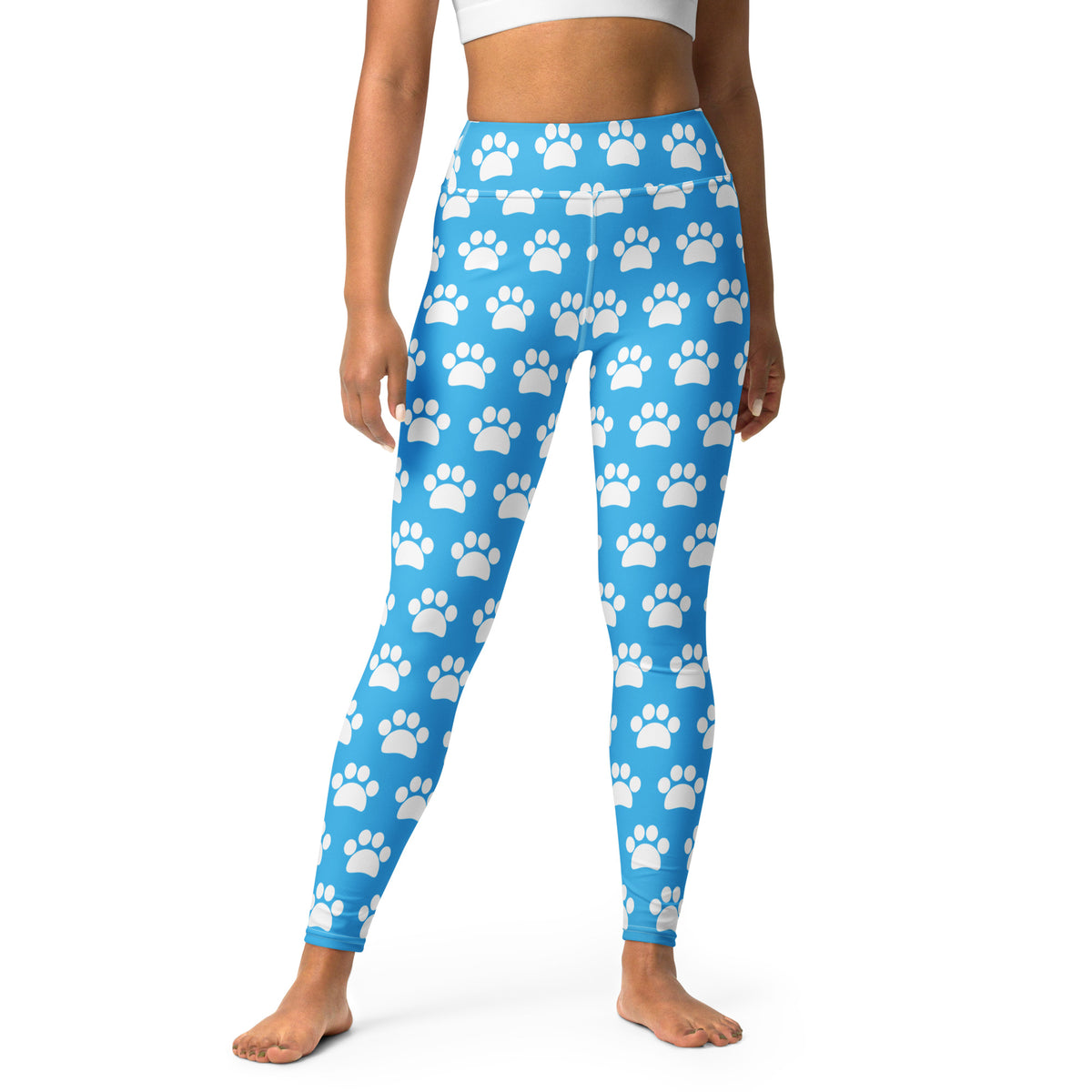 Women's Light Blue Paw Print Buttery Soft Yoga Leggings - Quick Drying, High Waisted Comfort