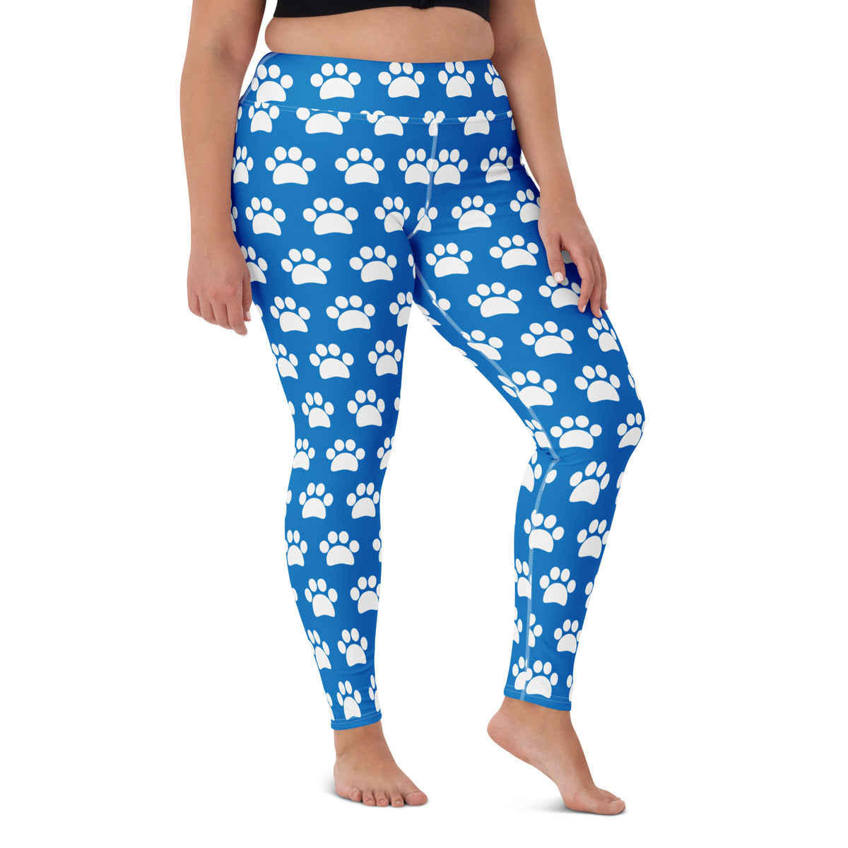 Women's Royal Blue Paw Print Buttery Soft Yoga Leggings - Quick Drying, High Waisted Comfort