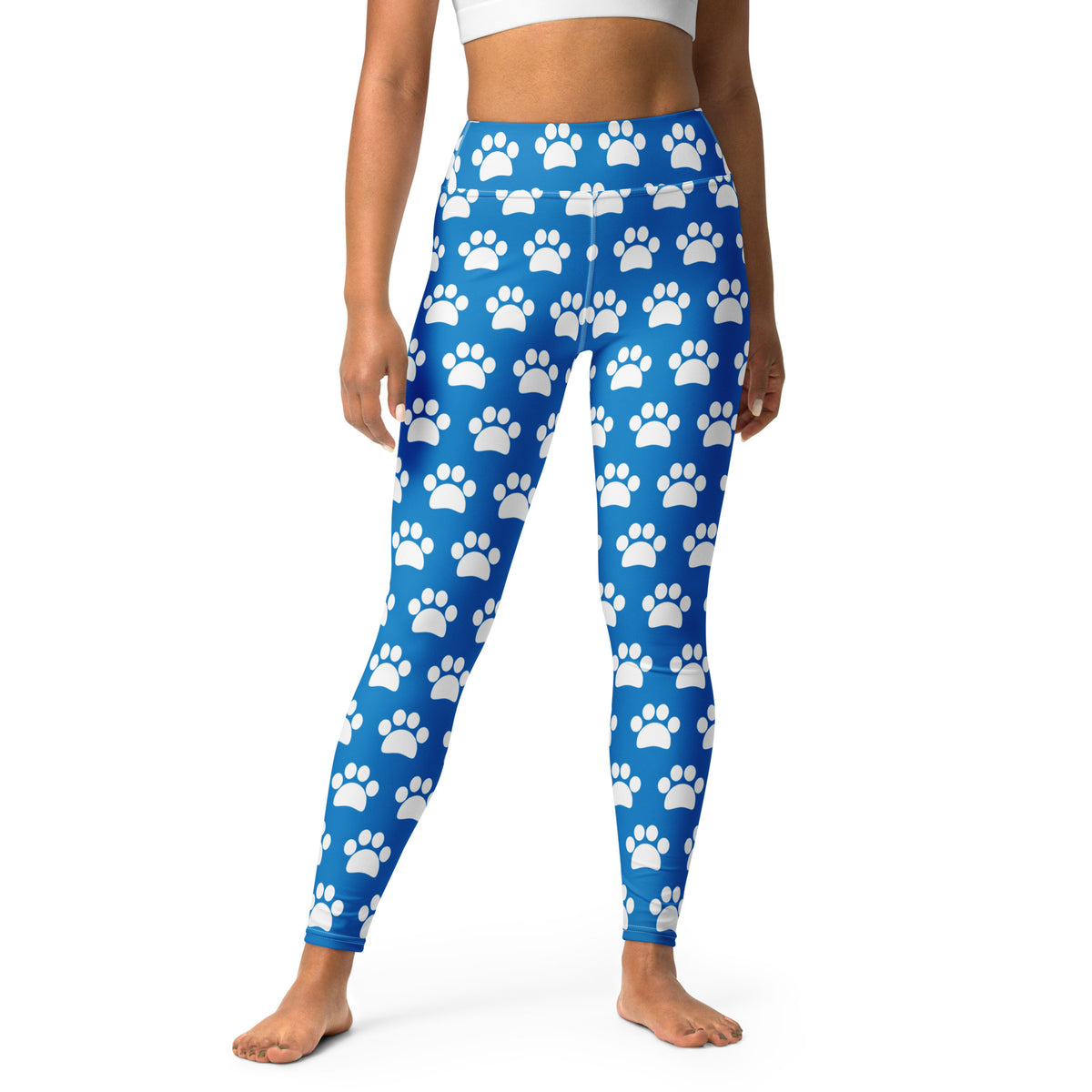 Women's Royal Blue Paw Print Buttery Soft Yoga Leggings - Quick Drying, High Waisted Comfort