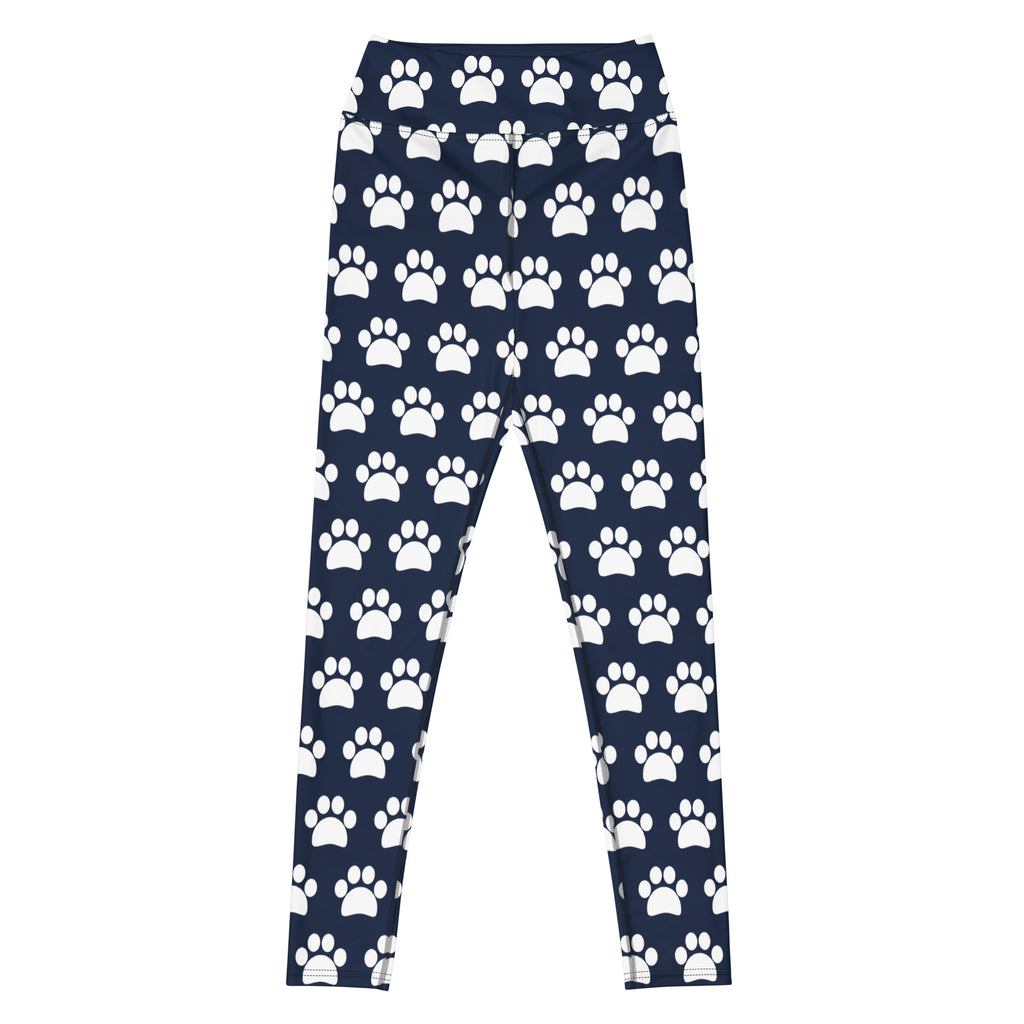 Women's Navy Blue Paw Print Buttery Soft Yoga Leggings - Quick Drying, High Waisted Comfort