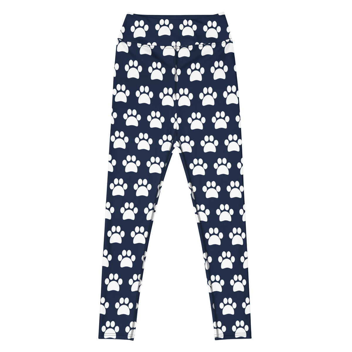 Women's Navy Blue Paw Print Buttery Soft Yoga Leggings - Quick Drying, High Waisted Comfort