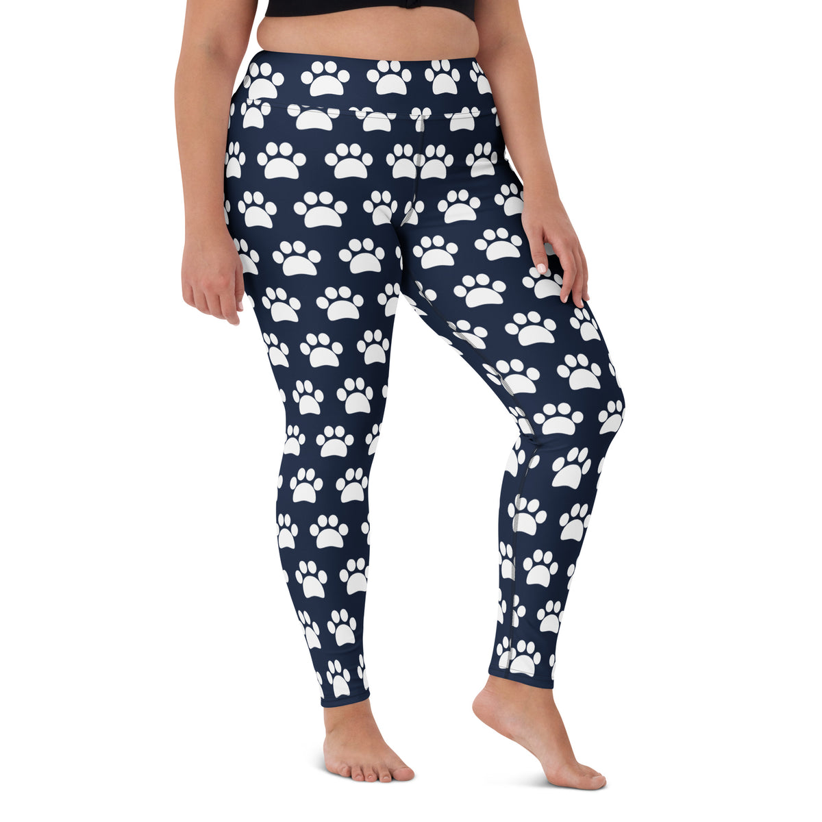 Women's Navy Blue Paw Print Buttery Soft Yoga Leggings - Quick Drying, High Waisted Comfort