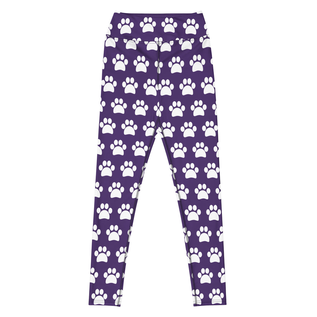Women's Dark Purple Paw Print Buttery Soft Yoga Leggings - Quick Drying, High Waisted Comfort