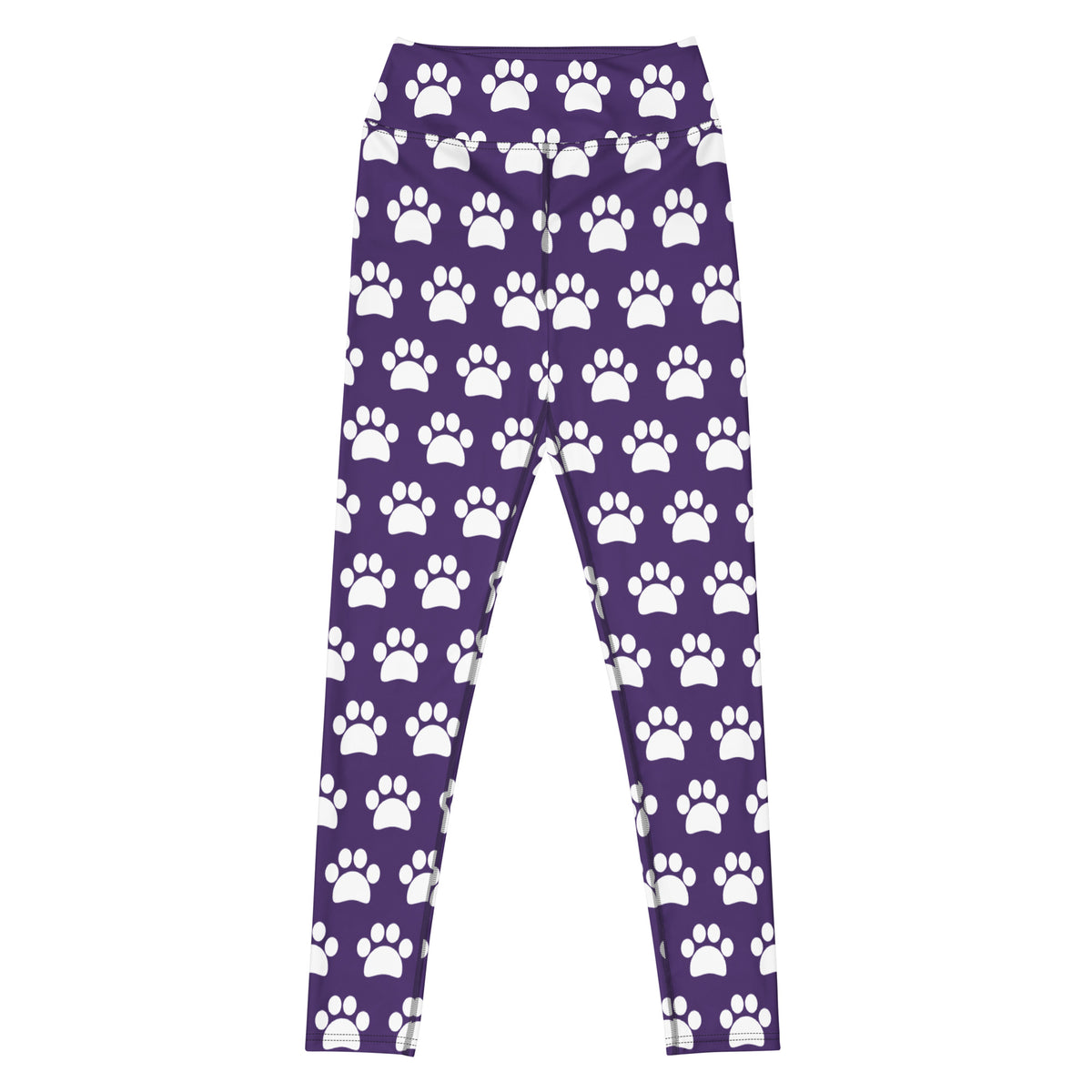 Women's Dark Purple Paw Print Buttery Soft Yoga Leggings - Quick Drying, High Waisted Comfort