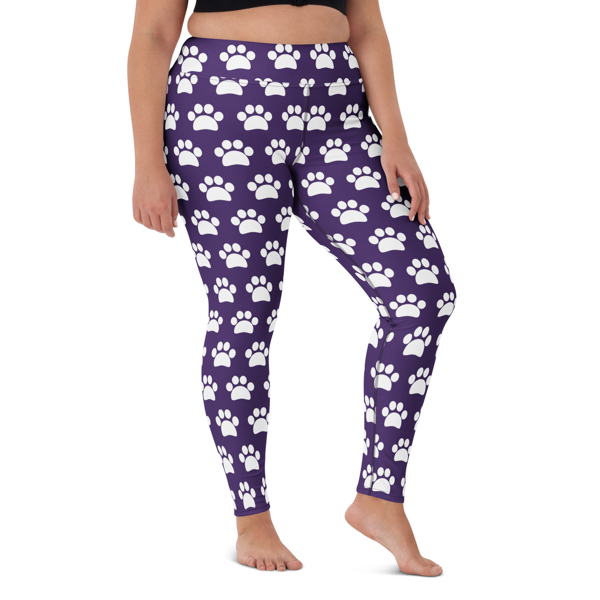 Women's Dark Purple Paw Print Buttery Soft Yoga Leggings - Quick Drying, High Waisted Comfort