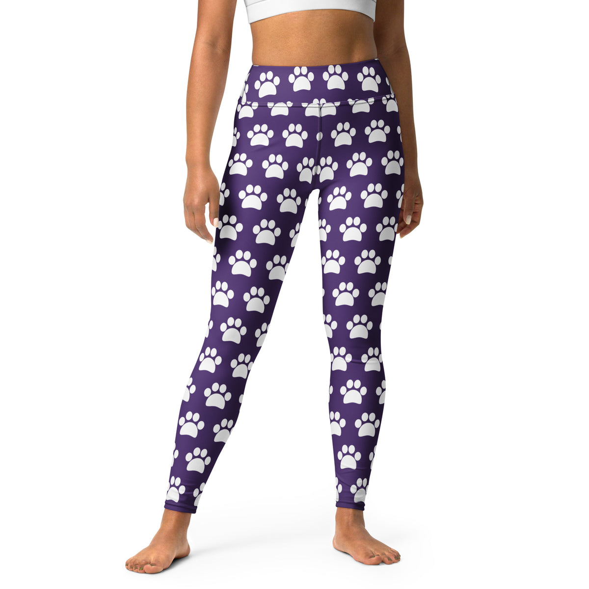 Women's Dark Purple Paw Print Buttery Soft Yoga Leggings - Quick Drying, High Waisted Comfort