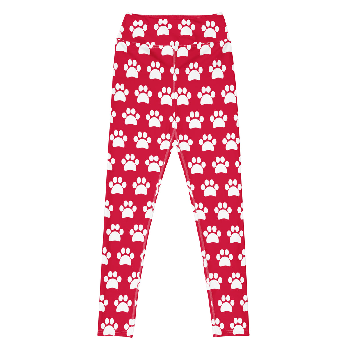 Women's Crimson Red Paw Print Buttery Soft Yoga Leggings - Quick Drying, High Waisted Comfort