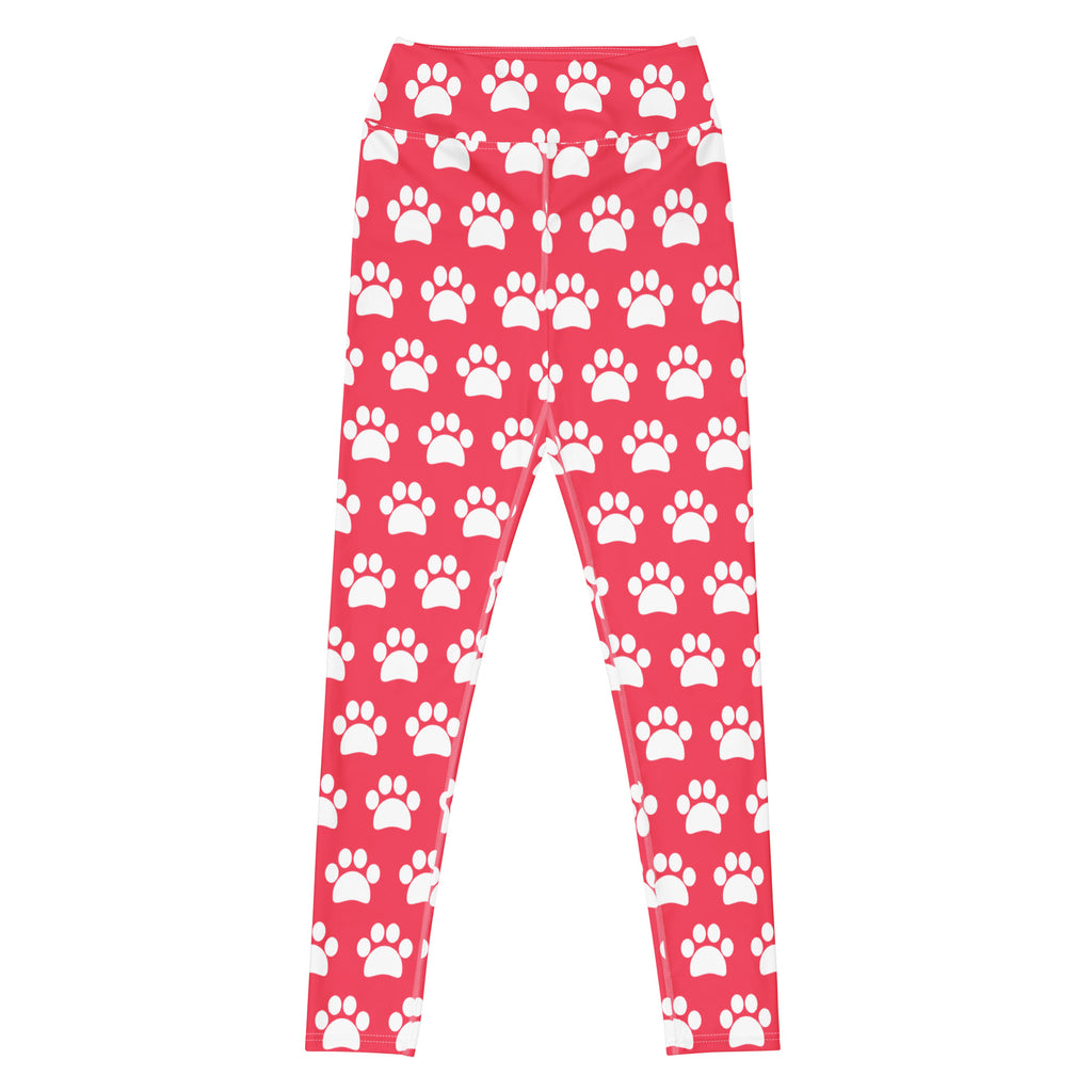 Women's Bright Pink Paw Print Buttery Soft Yoga Leggings - Quick Drying, High Waisted Comfort